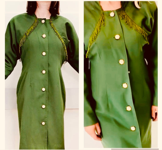 Vintage Dresses | 1980s Green Occasion  Dress with Fringing | Frock33