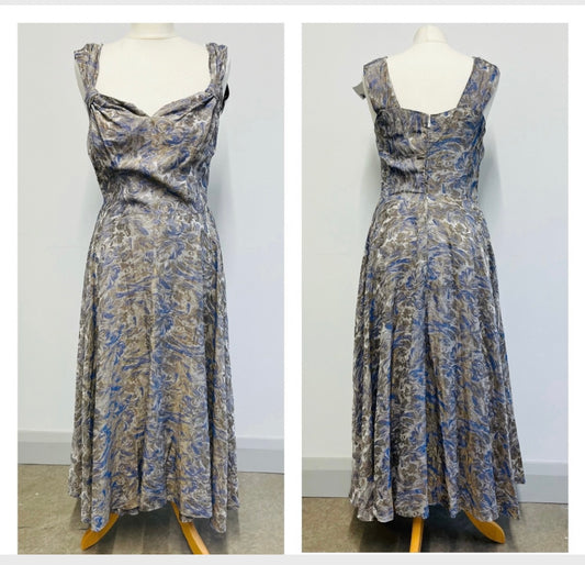 Vintage Dresses | 1950s Handmade Swing Dress in Silvery Blue, Size 12 UK | Frock33