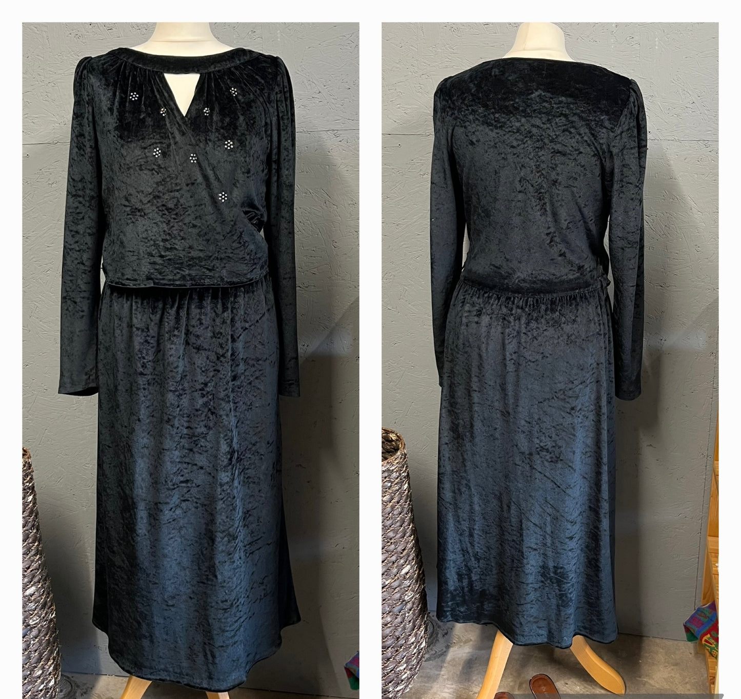 Vintage Clothing - Vintage Dress- 80s Black Velvet Midi - Frock33