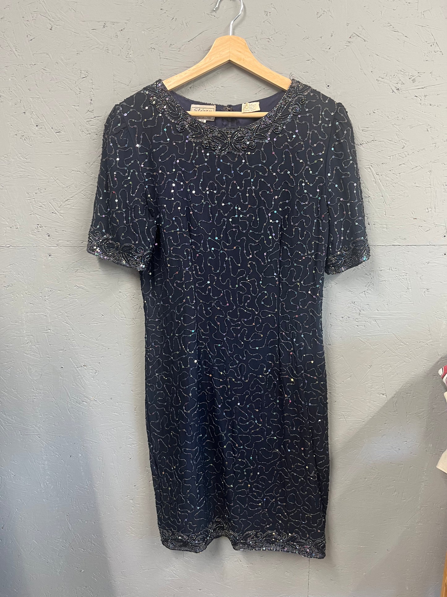 Vintage Dresses- 1980s Stenay - Navy Embellished Dress- size 10- Frock33