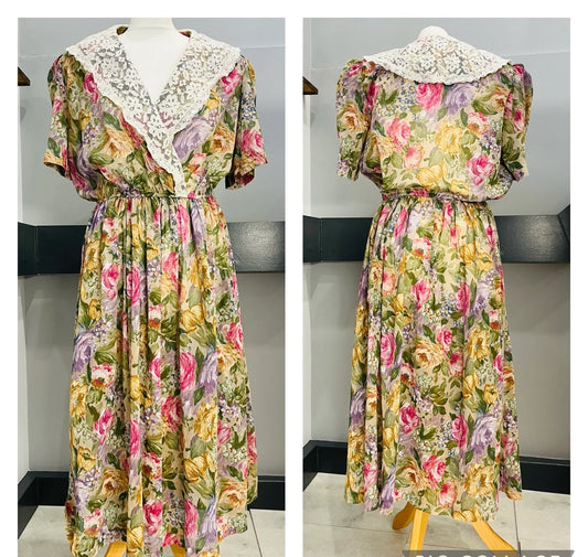 Vintage Dresses - 1980s Floral Maxi by Lady Carol of New York - Size 16 - Frock33