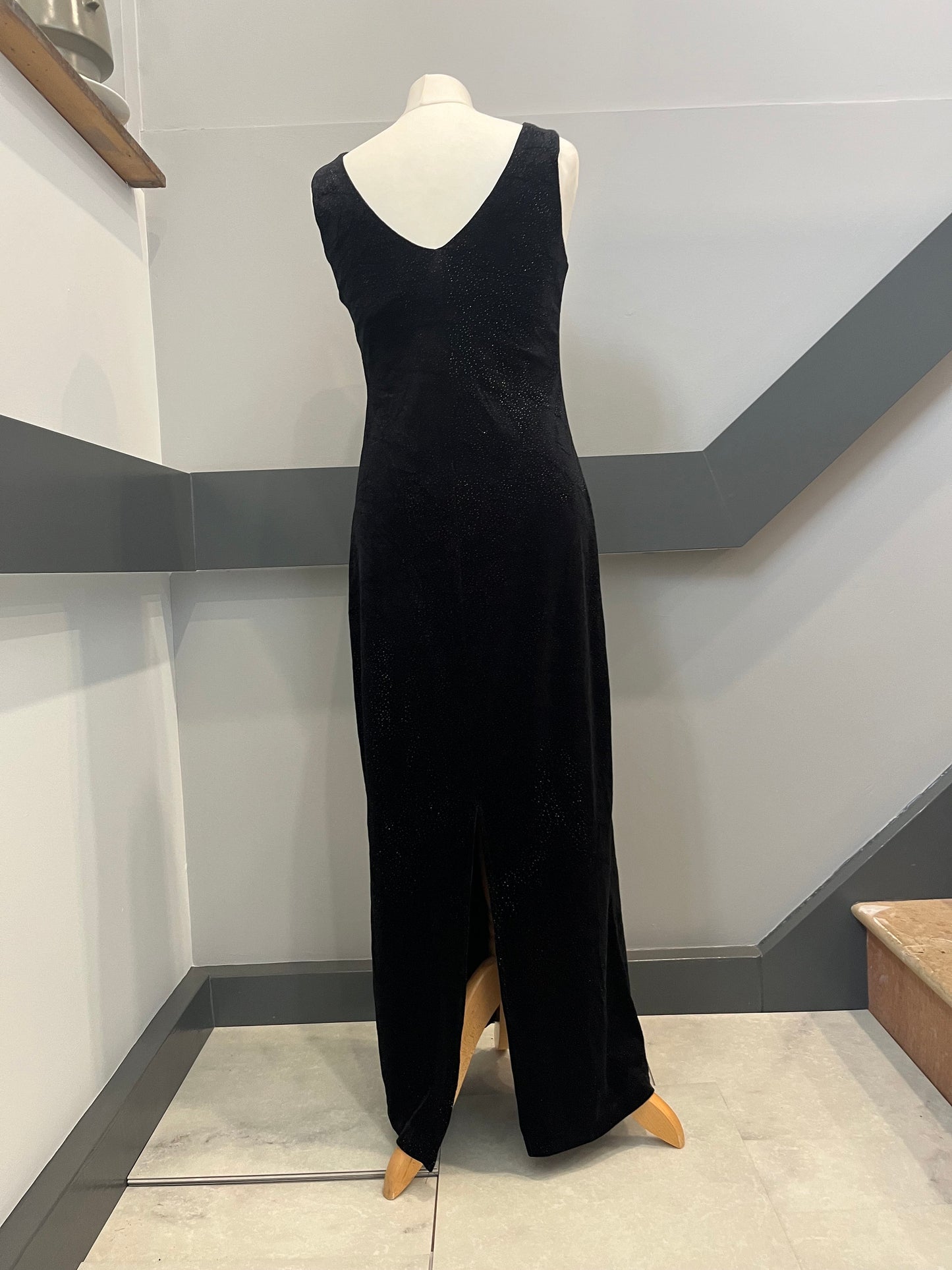 Vintage Dresses - 90s Maxi Dress - Black Velvet with Gold - Frock33