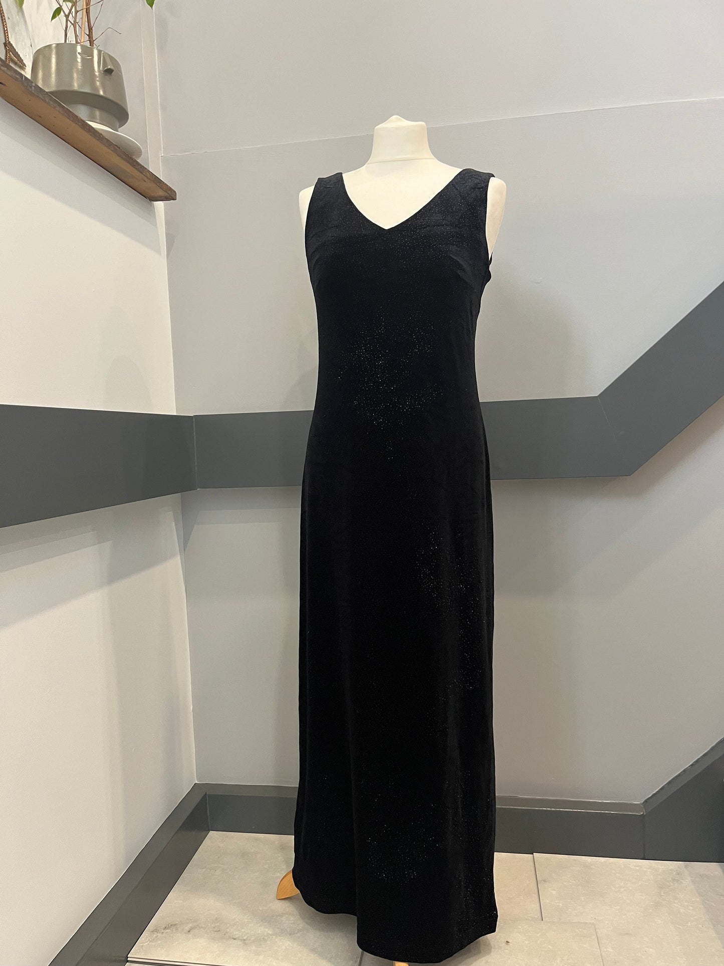 Vintage Dresses - 90s Maxi Dress - Black Velvet with Gold - Frock33