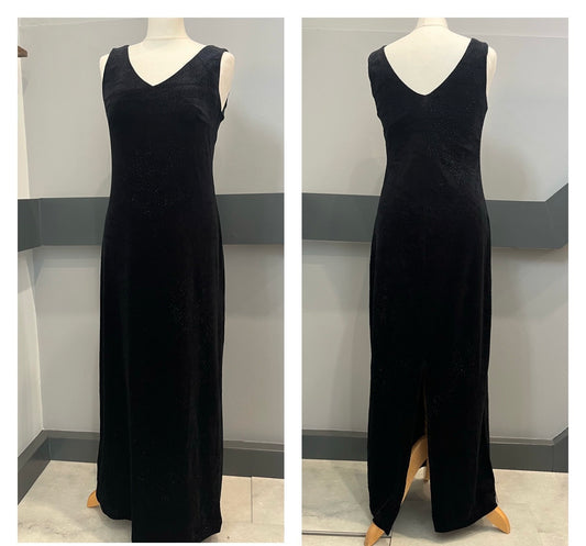 Vintage Dresses - 90s Maxi Dress - Black Velvet with Gold - Frock33