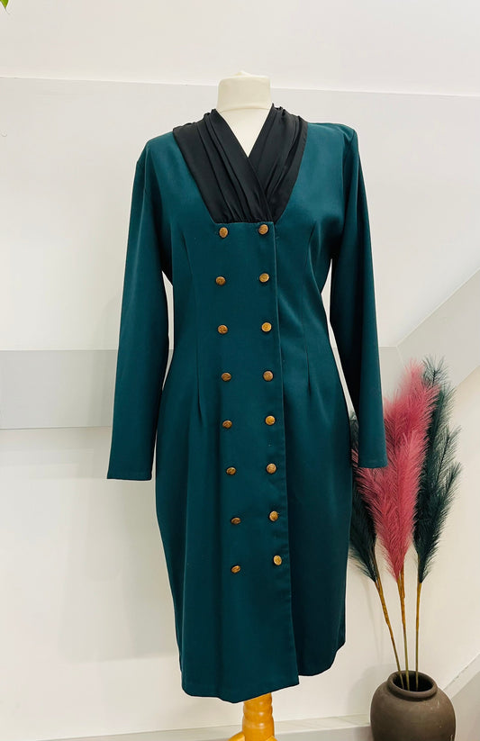 Vintage Dresses | 1980s Teal Green and Black Pencil Dress Size 10-12 UK | Frock33